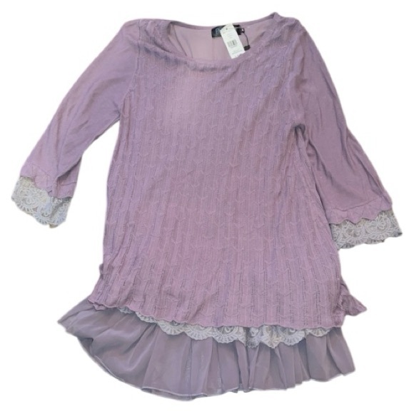 p luca Sweaters - P Luca Chevron Knit Tunic Sweater NWT Lilac Purple, Mesh + Lace Accents, Size M